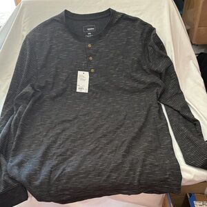 Men's Black Striped Henley Long Sleeve Shirt  super soft Thermal